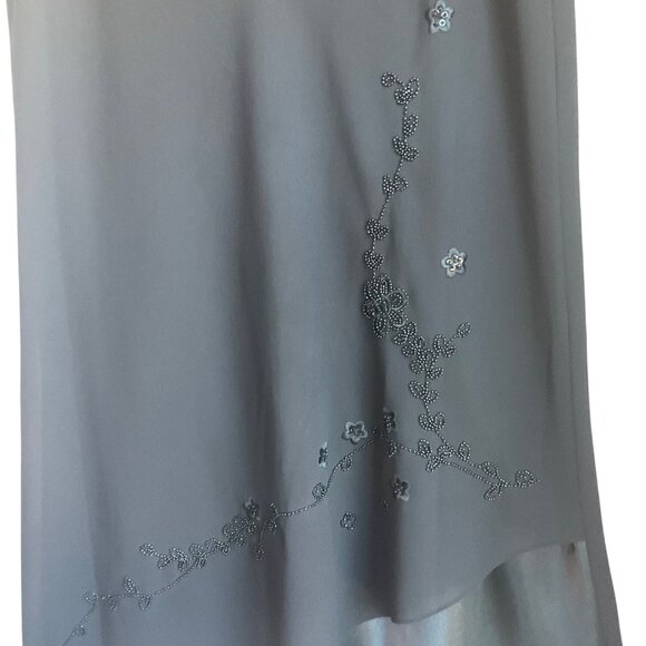 Vintage Sz 8 Black Formal Midi Slip Overlay Skirt Beaded Floral Embroidered - Picture 2 of 12